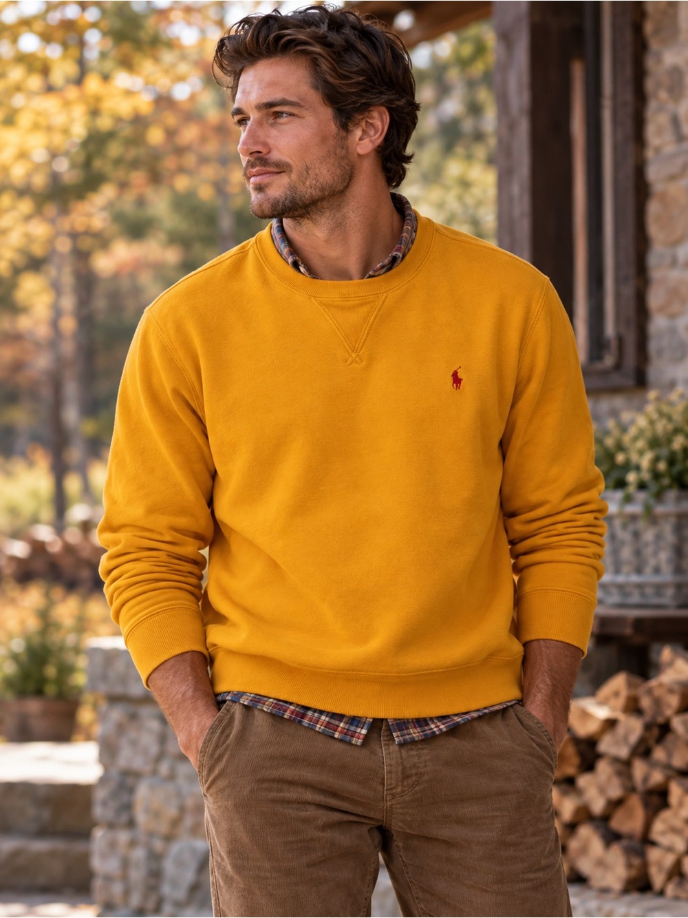 Vintage Polo Ralph Lauren Crewneck Sweatshirt Yellow Red Pony Men’s Large